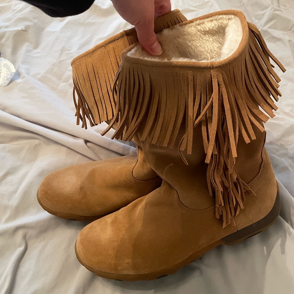 Tan Suede Fringe Boots